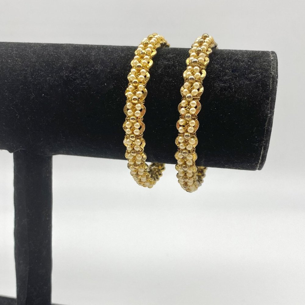 Set of 2 Vintage Gold Bracelets with Pearl Accents